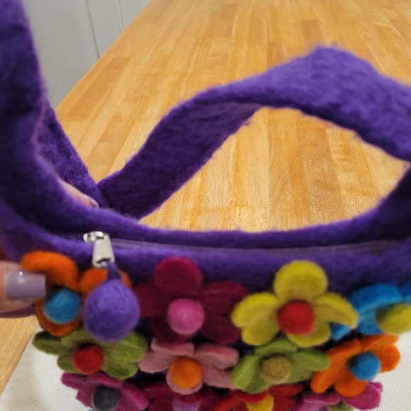 💟EUC~VINTAGE STYLE WOOL FLORAL SHOULDER BAG - Picture 5 of 9